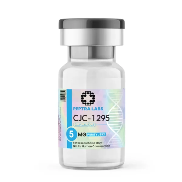 CJC-1295 5 mg – flacon de peptide de recherche, pureté 99 % sur l’étiquette, Peptra Labs