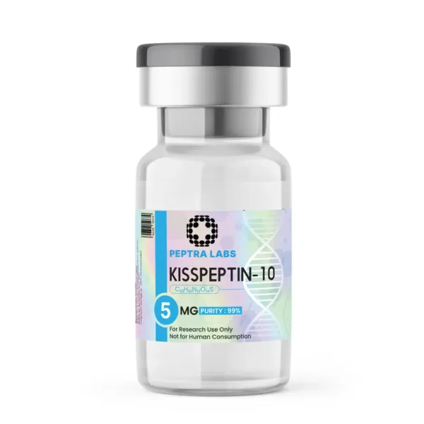 Kisspeptin-10 5 mg – flacon de peptide de recherche, pureté 99 % sur l’étiquette, Peptra Labs