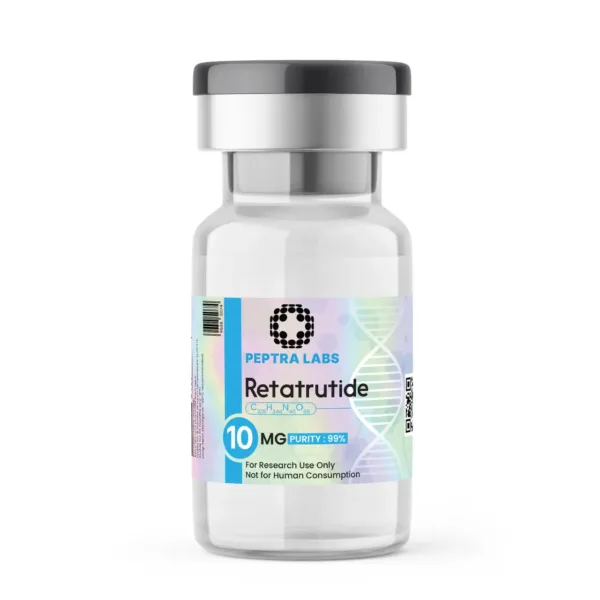 Retatrutide 10 mg - flacon de peptide de recherche, pureté 99 % sur l’étiquette, Peptra Labs