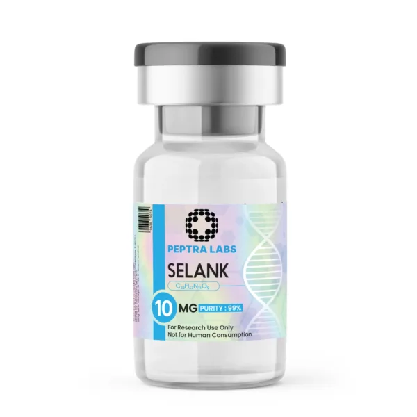 Selank 10 mg – flacon de peptide de recherche, pureté 99 % sur l’étiquette, Peptra Labs