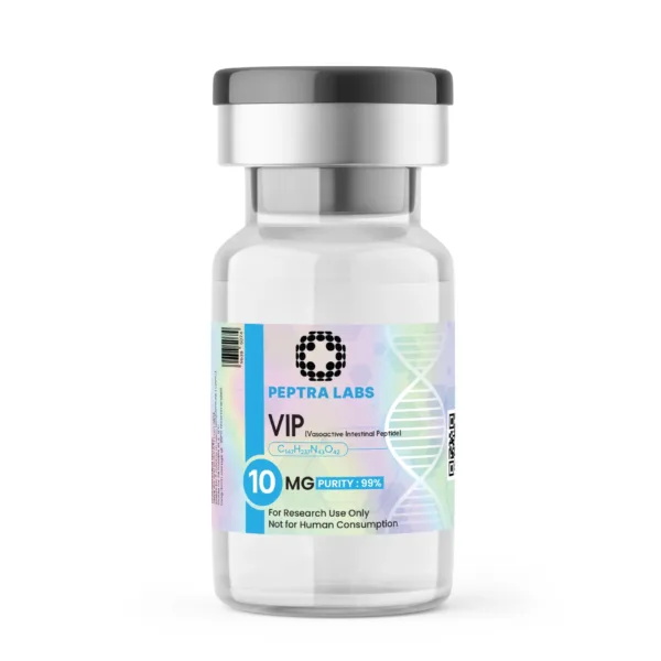 VIP 10 mg – flacon de peptide de recherche, pureté 99 % sur l’étiquette, Peptra Labs