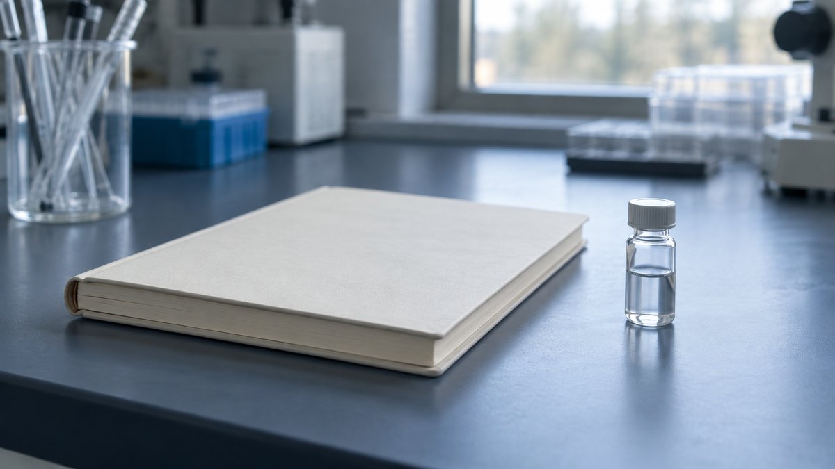Comparaison entre le tirzepatide et le semaglutide représentée par un flacon de recherche et un carnet de laboratoire