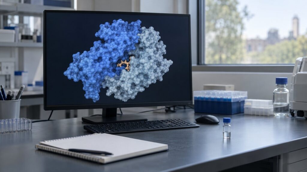 Simulation du tirzépatide GLP-1R sur un écran de laboratoire
