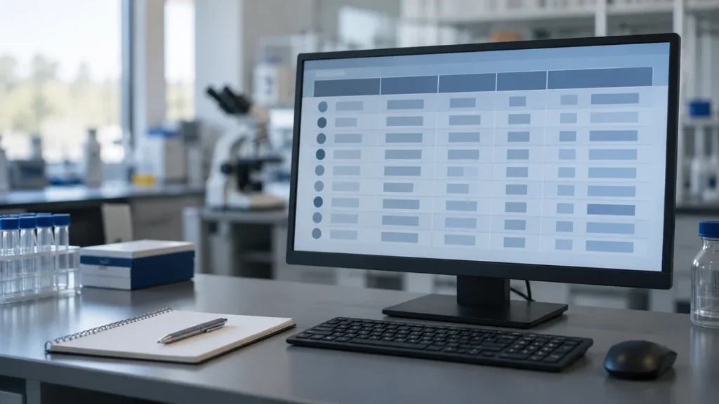 Tableau de données cliniques sur un écran de recherche
