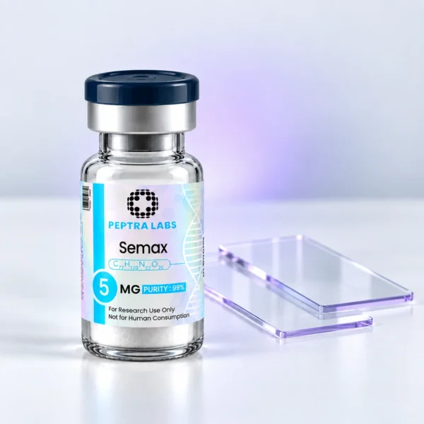 Flacon de Semax à côté de lames de microscope, catégorie recherche neurologique et cognitive