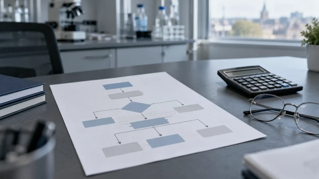 Schéma d’essai clinique sur une table de laboratoire